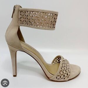 Antonio Melani 4” Leather Heels Pink Suede-Perforated Ankle/Toe Strap.